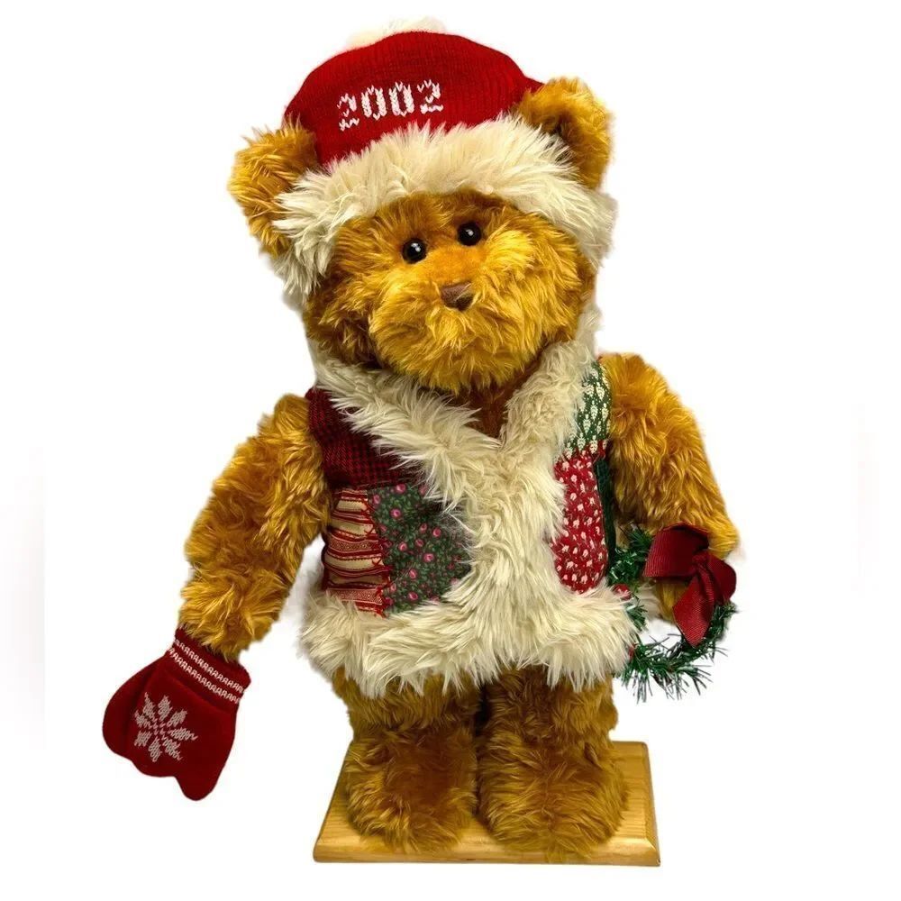 Vintage Target Corp. 2002 Holiday Christmas Plush 16” Bear on Wooden Base